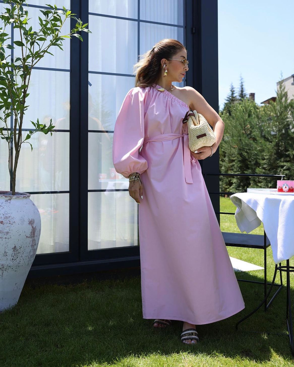 Robe asymétrique-Rose Bébé