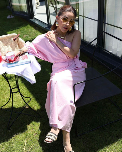 Robe asymétrique-Rose Bébé