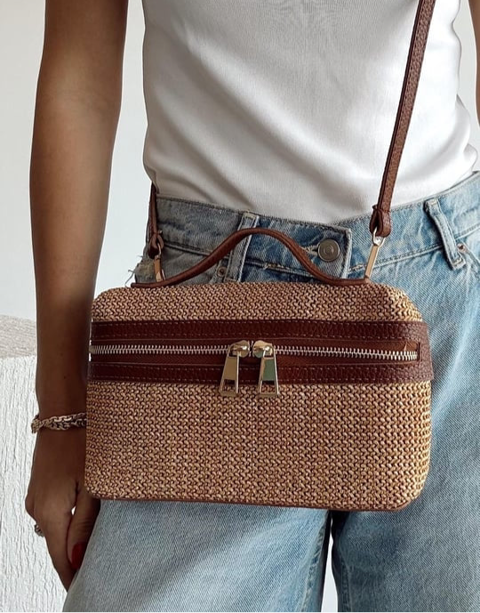 Sac à bandoulière en Osier- Marron